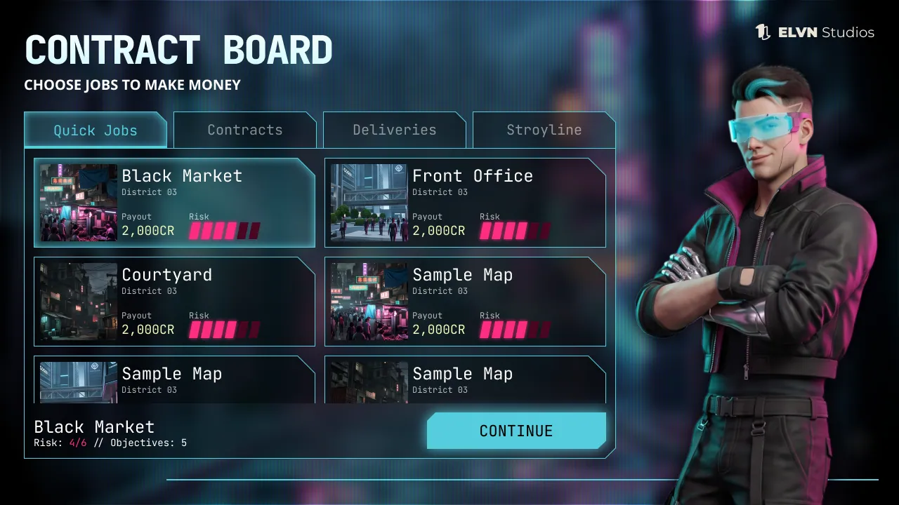 Neon Debt — Contract Board